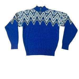 Vintage Head Skiwear Blue Long Sleeve Wool Blend Ski Sweater Quarter Zip